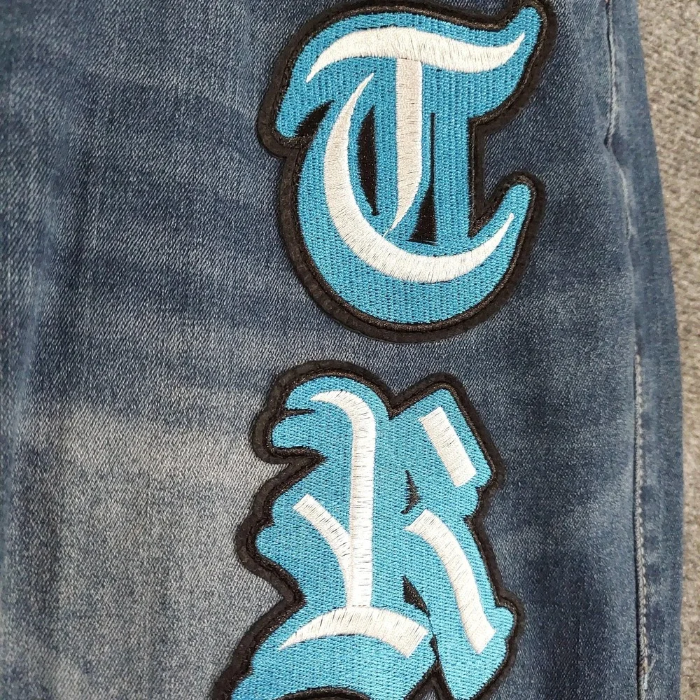 True Religion Bobby Relaxed Baggy Jeans Mens 30x30 Medium Blue TR Applique Y2K